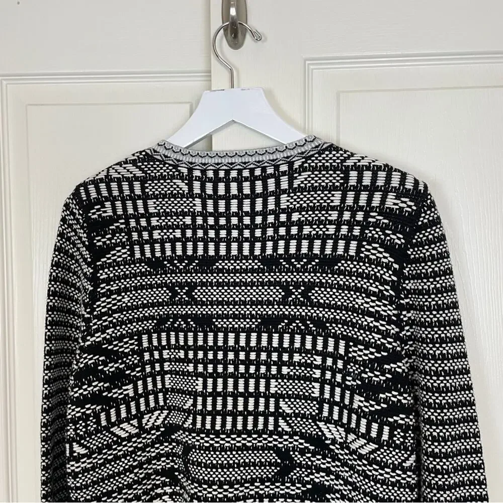 Karen Millen Jacquard Zip Cardigan Embroidered Black Graphic Pattern NWT Sz 4